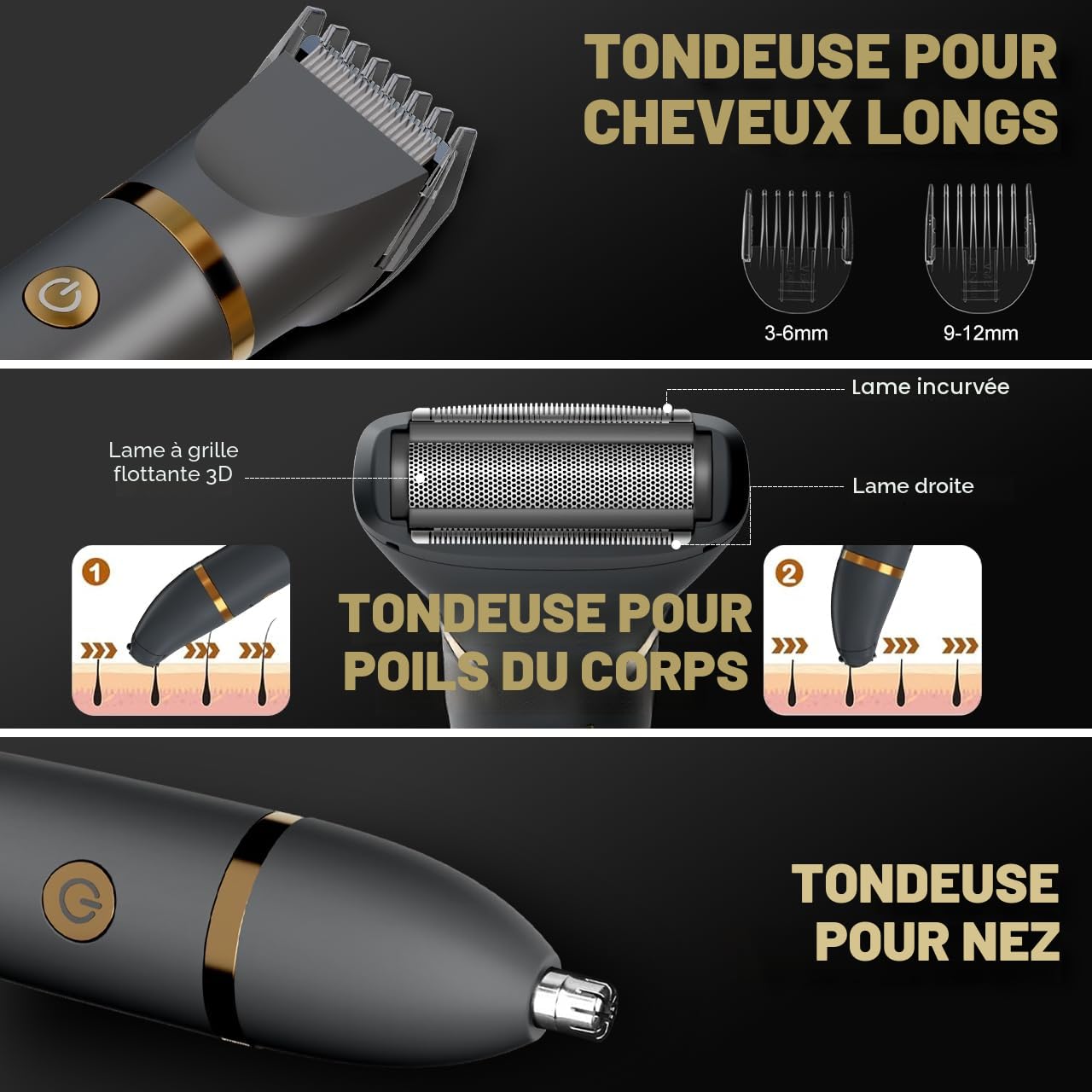 Scttomon Rasoir intime pour homme - Tondeuse intime - Tondeuse pour le corps - Rasoir pour homme - Zone intime - Tondeuse nasale - Affichage LCD - Étanche - 3 en 1