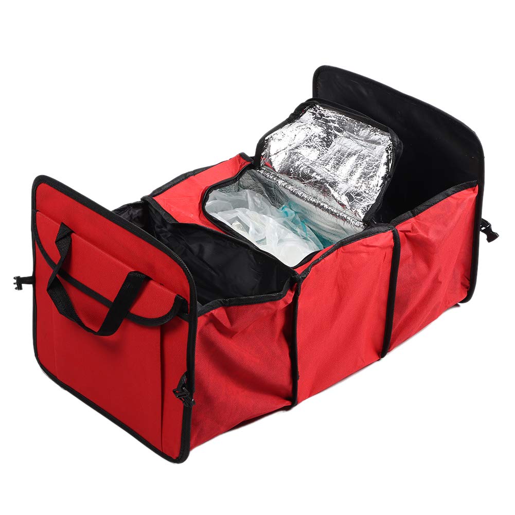 Kofferbak Organizer, Multifunctionele Opvouwbare Auto Geïsoleerde Koeler Opbergtas 3 Compartiment Organizer Box Geschikt voor Elke Auto, SUV, Mini-Van(rood