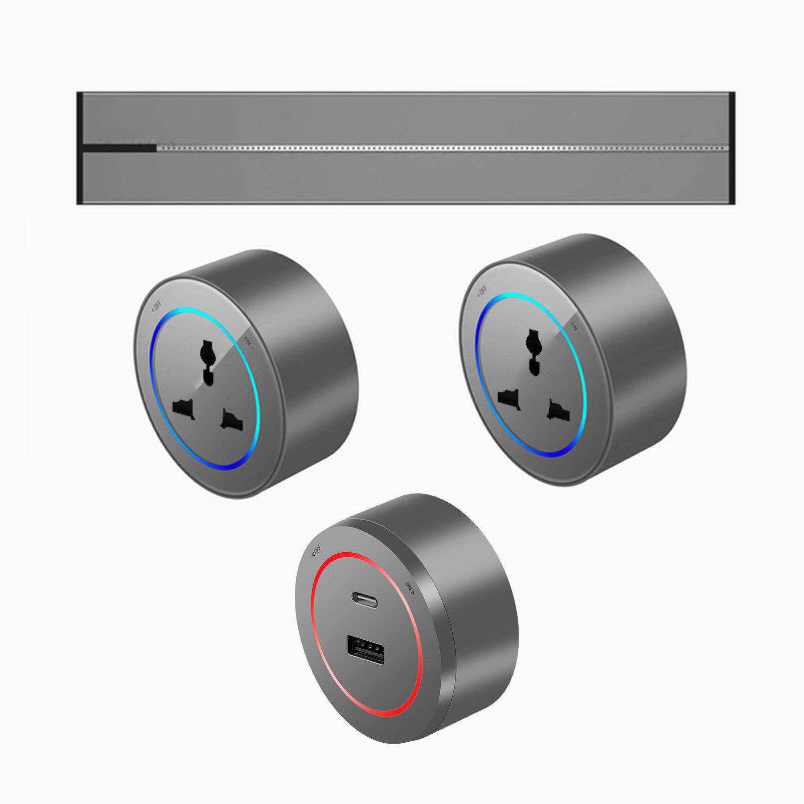 Power Strips Safe &amp; Powerful, Detachable Sockets for Convenience, Flexible Rotation &amp; LED Indication, Easy Installation Without Grooving(Gray,40cm)