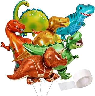 Kit Festa Jurássica, 12 Balões Metalizados Dinossauro 35 cm, Fita Adesiva com 100 Pontos, 13 Peças