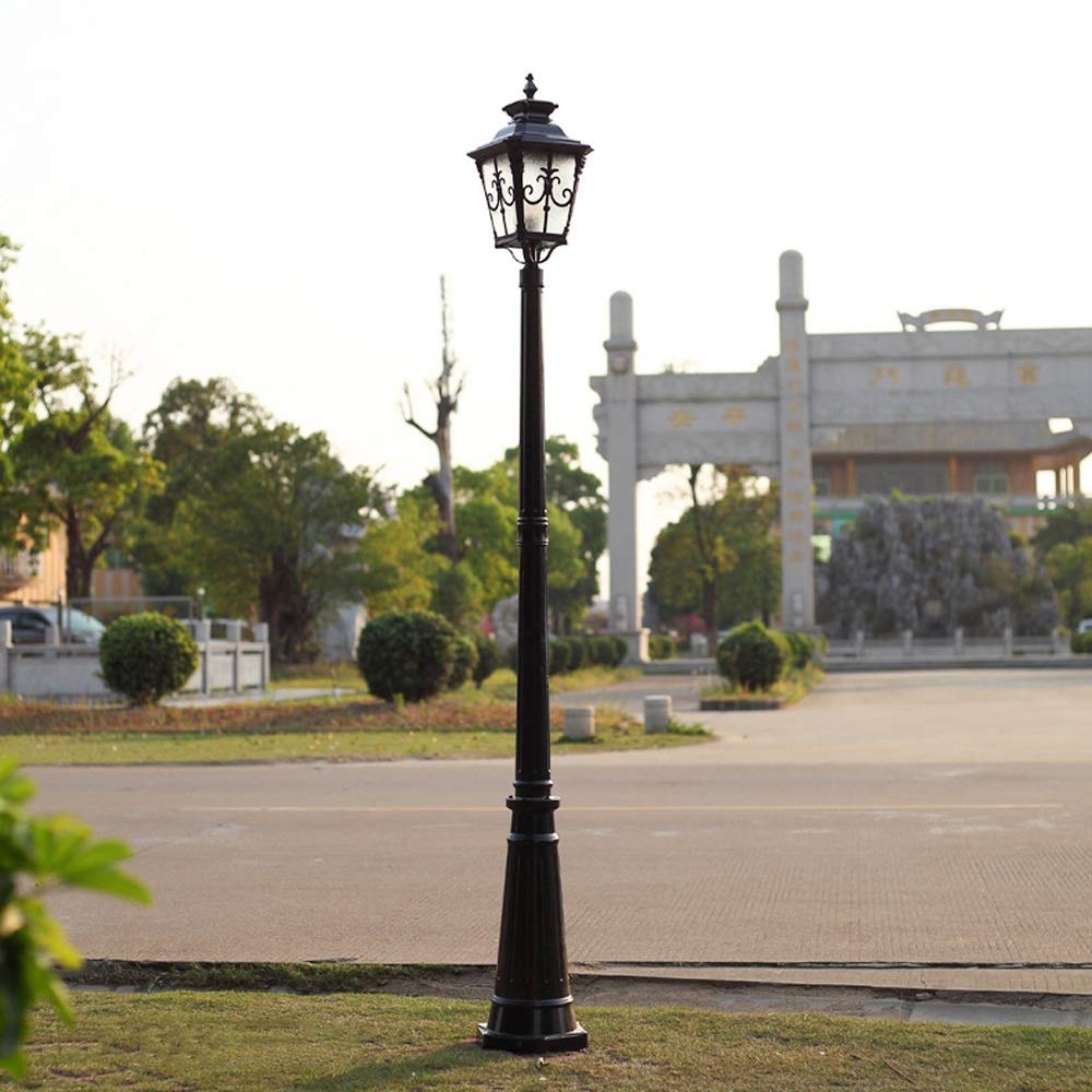 Lanterna da Giardino in Vetro E27 a Testa Singola per Esterni, palo Alto, Stile Europeo retrò, Impermeabile IP54, Lampada a Colonna in Alluminio pressofuso, Decorazione p,Brass_Height 80cm