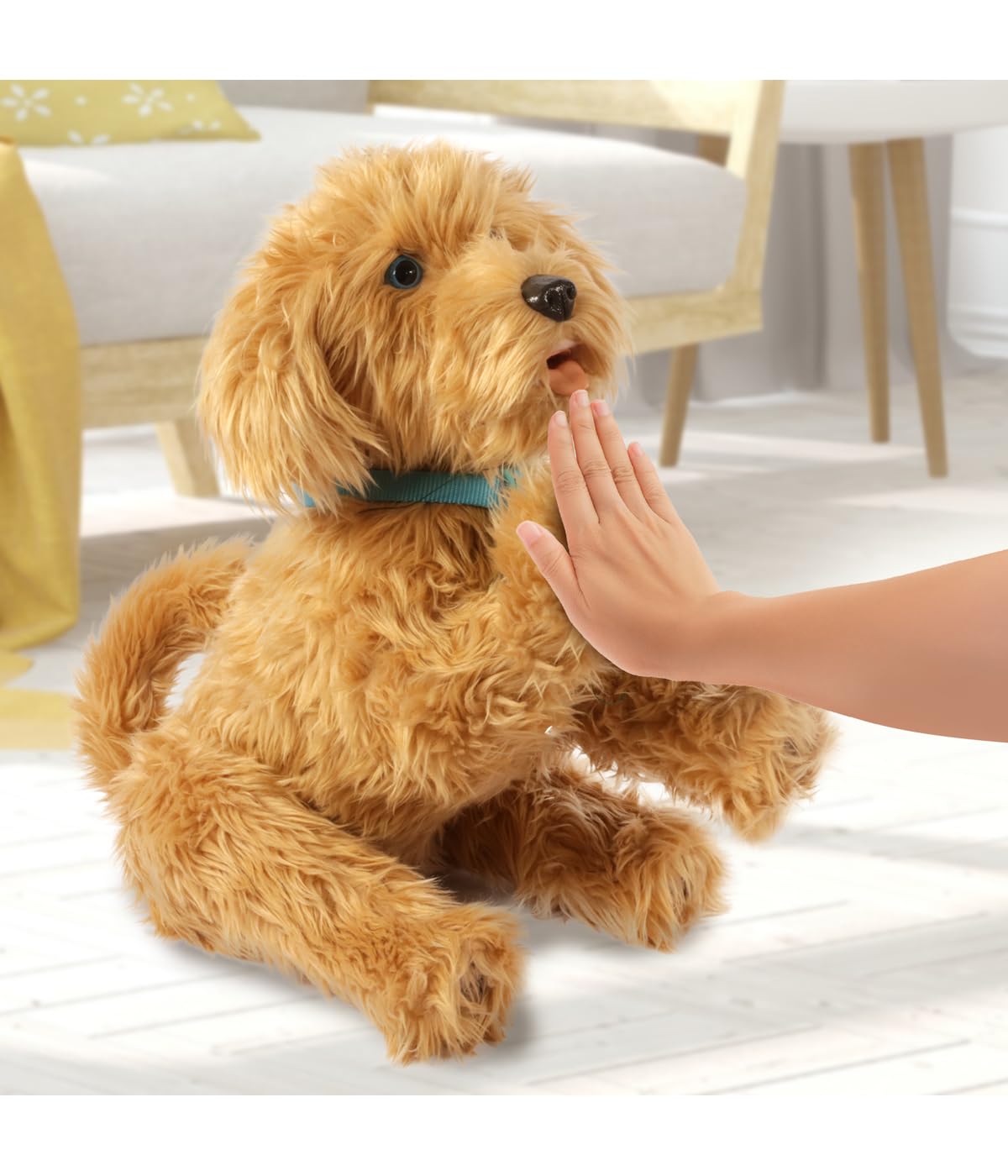 MOJI, el Gran Cachorro Labradoodle Interactivo con 150 respuestas. El Perro tierno responde a los comandos de Voz, el Tacto y Las Tarjetas Incluidas.