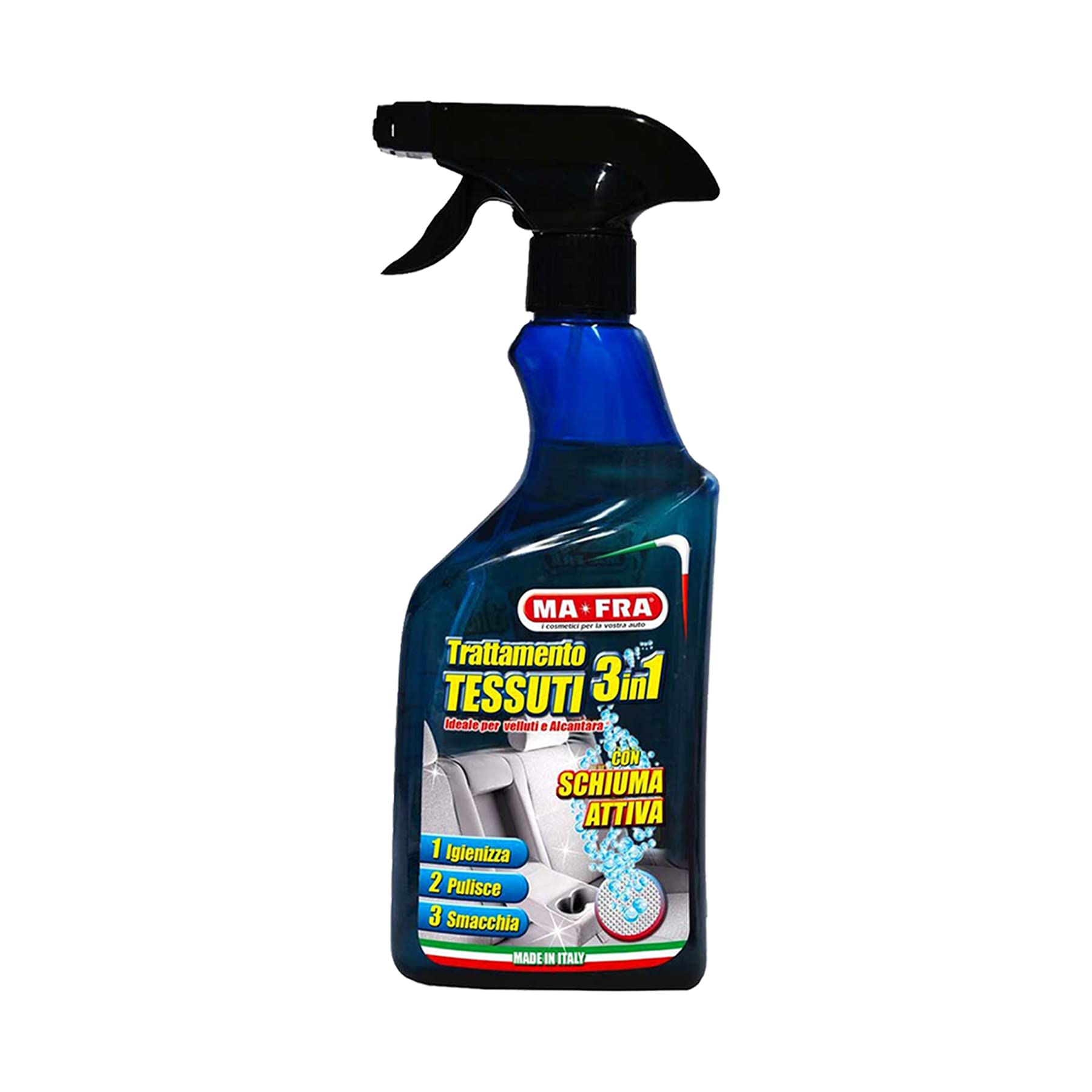 Set MAFRA trattamento tessuti 3in1, trattamento plastiche 3in1, glass cleaner, last touch, pulitore cerchi e gomme, trattamento pelle 3in1, fast cleaner più confezione di 7 panni in microfibra