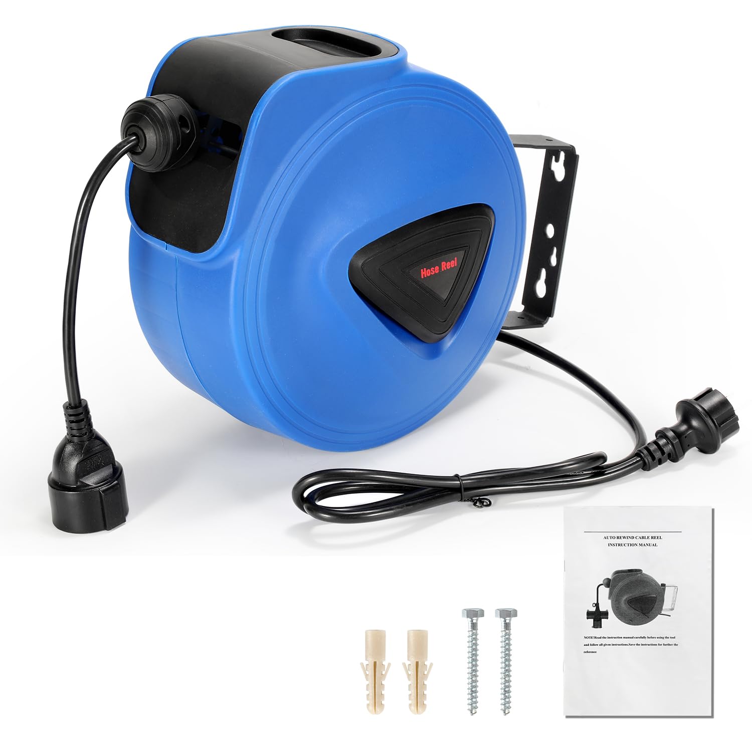 Avvolgicavo automatico, 20 m + 1,5 m, montaggio a parete, girevole a 180°, avvolgicavo automatico per officina e stoccaggio, con funzione di arresto, spina singola