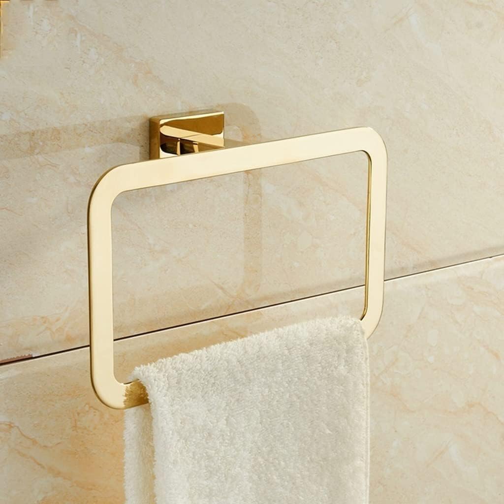 LSLYTQ Gold Towel Ring, Chrome Bathroom Accessories Decoration Elegant Square Style Towel Hanger Holder, Wall Mounted Hanging Rack