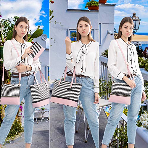 LOVEVOOK Womens Purses Satchel Handbags Shoulder Hobo Tote Bag Top Handle Crossbody 3pcs Purse Set Stripes Style - Image 3