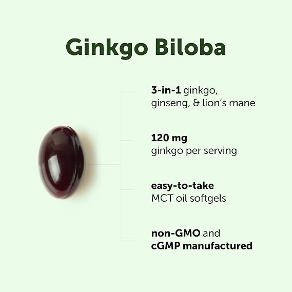 Micro Ingredients Ginkgo Biloba 120 mg Per Serving, 400 Softgels | 3-in-1 with Panax Ginseng & Lions Mane | Herbal Mushroom Blend | Made with MCT Oil | Non-GMO