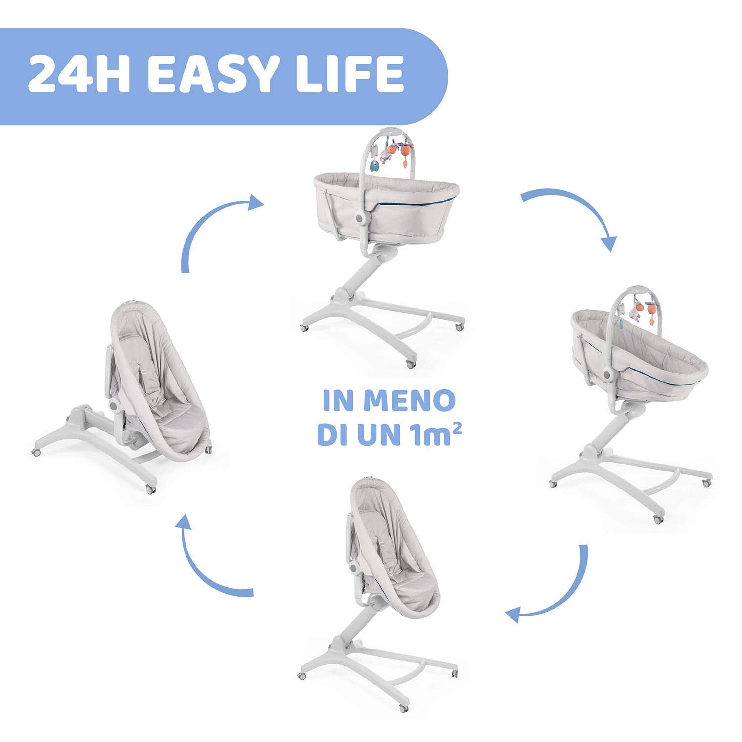 Chicco Baby Hug 4 In 1 Sdraietta Neonato Rialzata, Seggiolone Pappa E Sedia Da Tavolo, Beige, 85 x 60 x 122 Cm