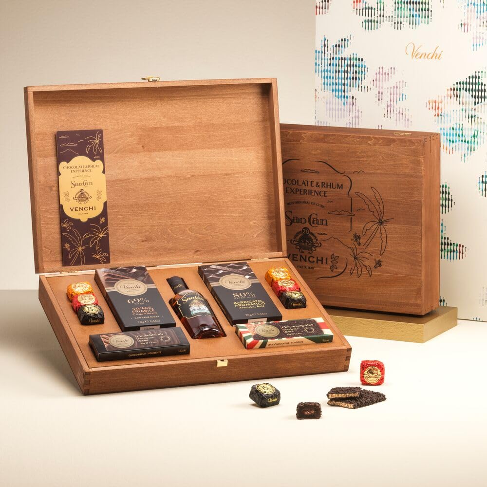 Venchi - Chocolate & Rhum Riserva 20 anni Experience - Degustazione Cioccolato e Distillato - Cioccolato Assortito, 332 g - Senza Glutine - Idea Regalo