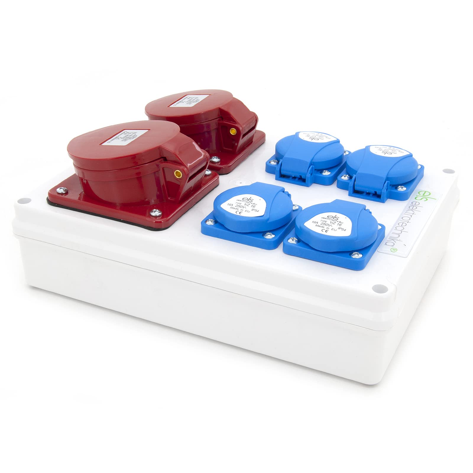 ELS Elektrotechnika Stroomverdeler 4 x 230 V & 1 x CEE 16A & 1x CEE 32A wandverdeler, tuinverdeler, wanddoos, stekkerverdeler lokale stroomverdeler voor werkplaatsen, fabrieken, binnen- en