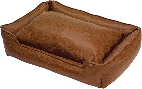 Jax Bones Cama para perros Cama lavable a máquina para perros Lados reforzados extra resistentes Cama vintage de piel sintética para perros