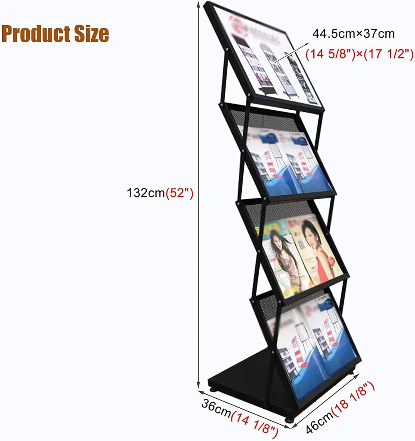 Metal Catalog Literature Rack, 3 Tiers Foldable Magazine Rack Brochure Display Stand, Literature Catalog Holder with Large Capacity, for Exhibition Trade Show Office Retail Store