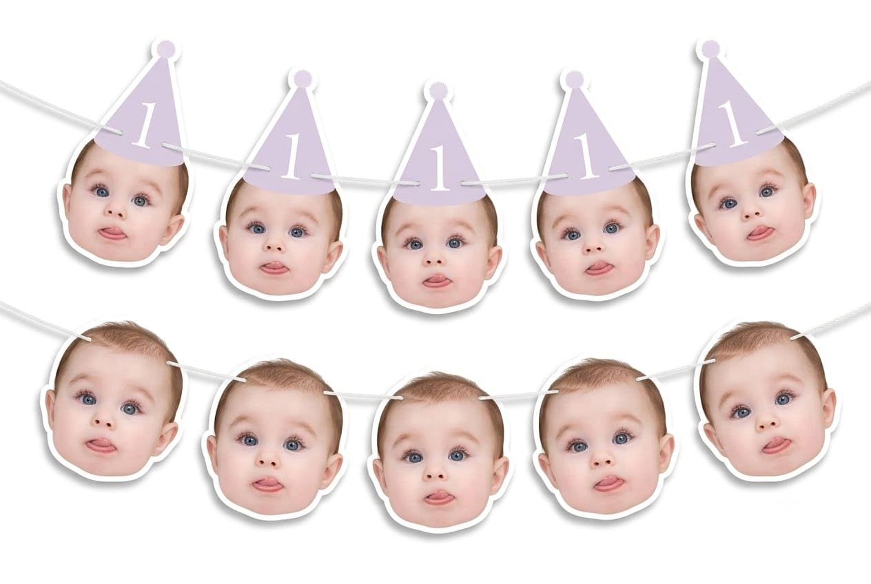 Custom Baby Face Photo Garland Banner, 1st Birthday Party