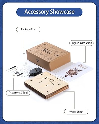 Miniatura 3 de Rompecabezas de madera 3D para adultos, kit de rompecabezas de reloj de lechuza 3D (con péndulo), rompecabezas de lechuza mecánicos 3D para adultos,