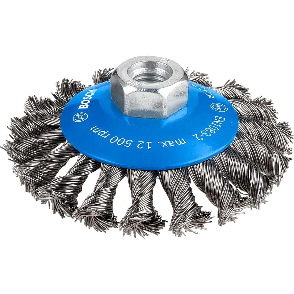 Bosch 1x PRO Steel Longlife Bevel Brush, Knotted Wire for Small Angle Grinder and M14 Thread (for Steel, Ø 100 mm, Professional Accessory Small Angle Grinder)
