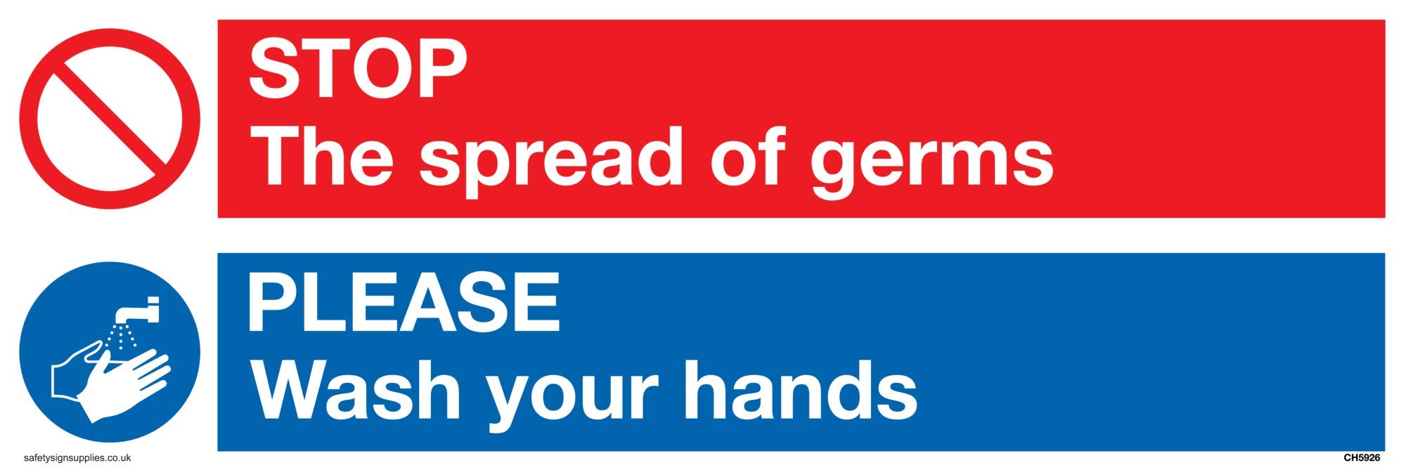 Viking Signs STOP germs PLEASE wash your hands sign - Plastic Semi-rigid 1mm