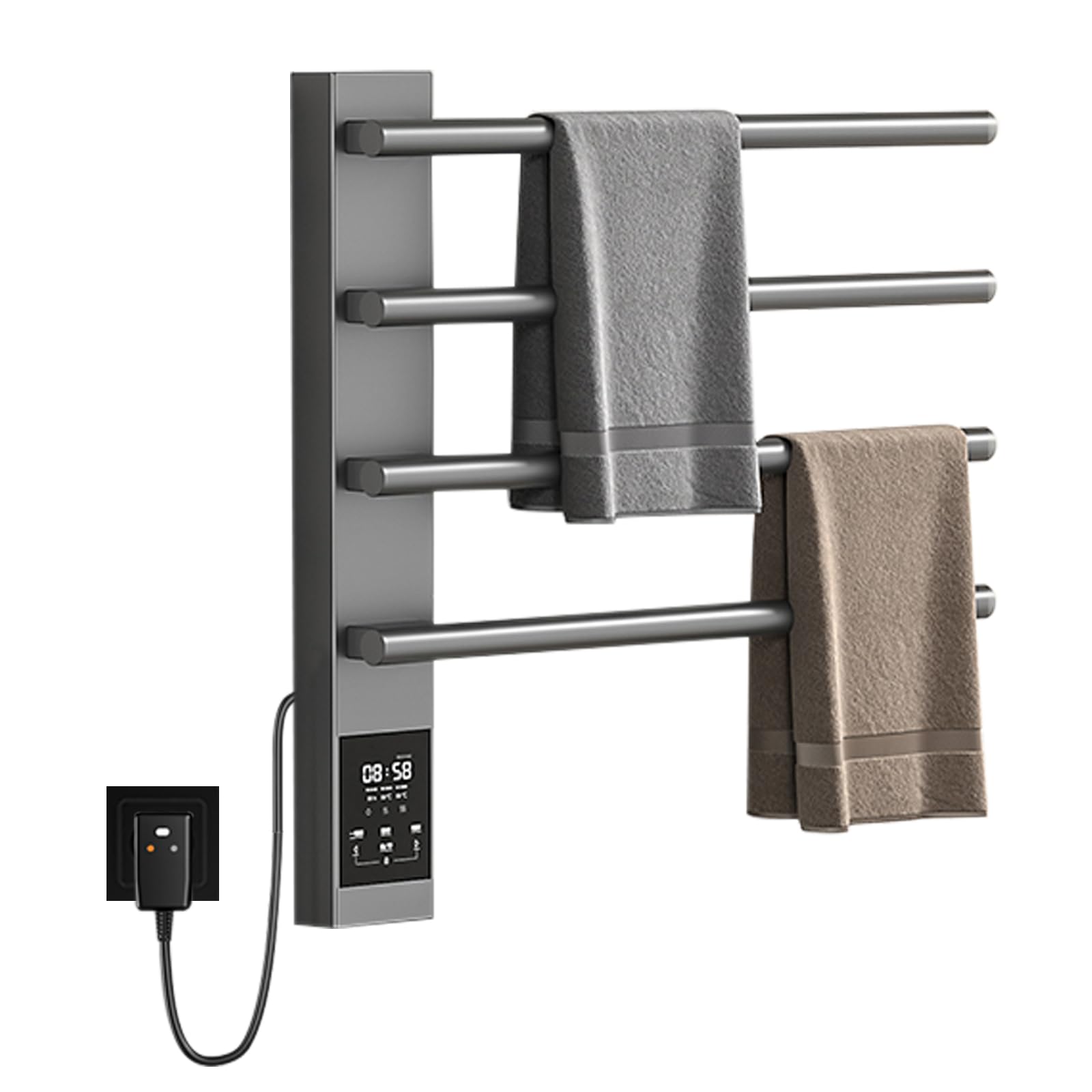 TINS Scaldasalviette Elettrico Termoarredo Bagnocon con Schermo LED Radiatore Elettrico Basso Consumo Portasciugamani Elettrico Temporizzatori e Termostato Termoarredo Elettrico a Parete- Gun Grey