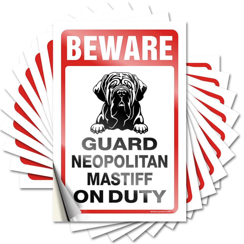Stickers for Your Car Beware! Guard Neopolitan Mastiff On Duty Funny Sticker 10 Pcs Men Decor Toolbox Stickers and Decals(6X9CM)