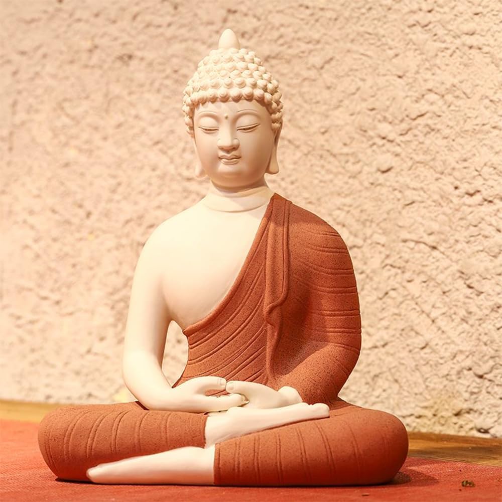 Shakyamuni Buddha Statue 8.6" Tall Ceramic Home Meditating Decor, Shakyamuni Budda Statue Decoration Indoor/Outdoor with Chinese Gift Box(Blue)