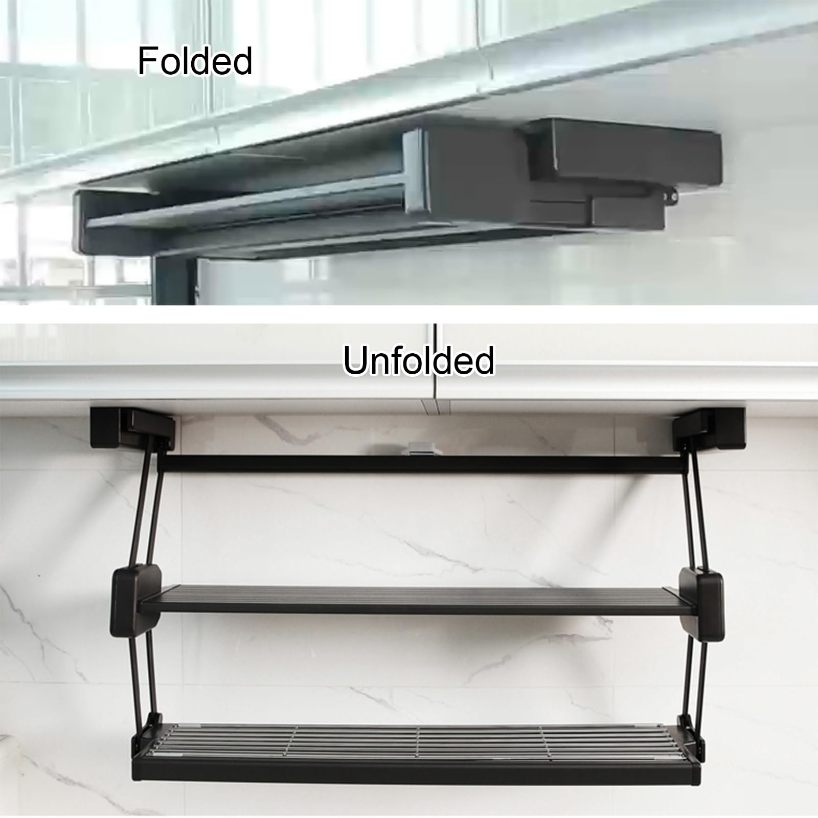 Doppelt anhebbares, herunterziehbares Lagerregal, unter dem Hochschrank, klappbares Regal für Gewürze, Geschirr, einziehbares Drop-Down-System (D8.3xh17.3 W)