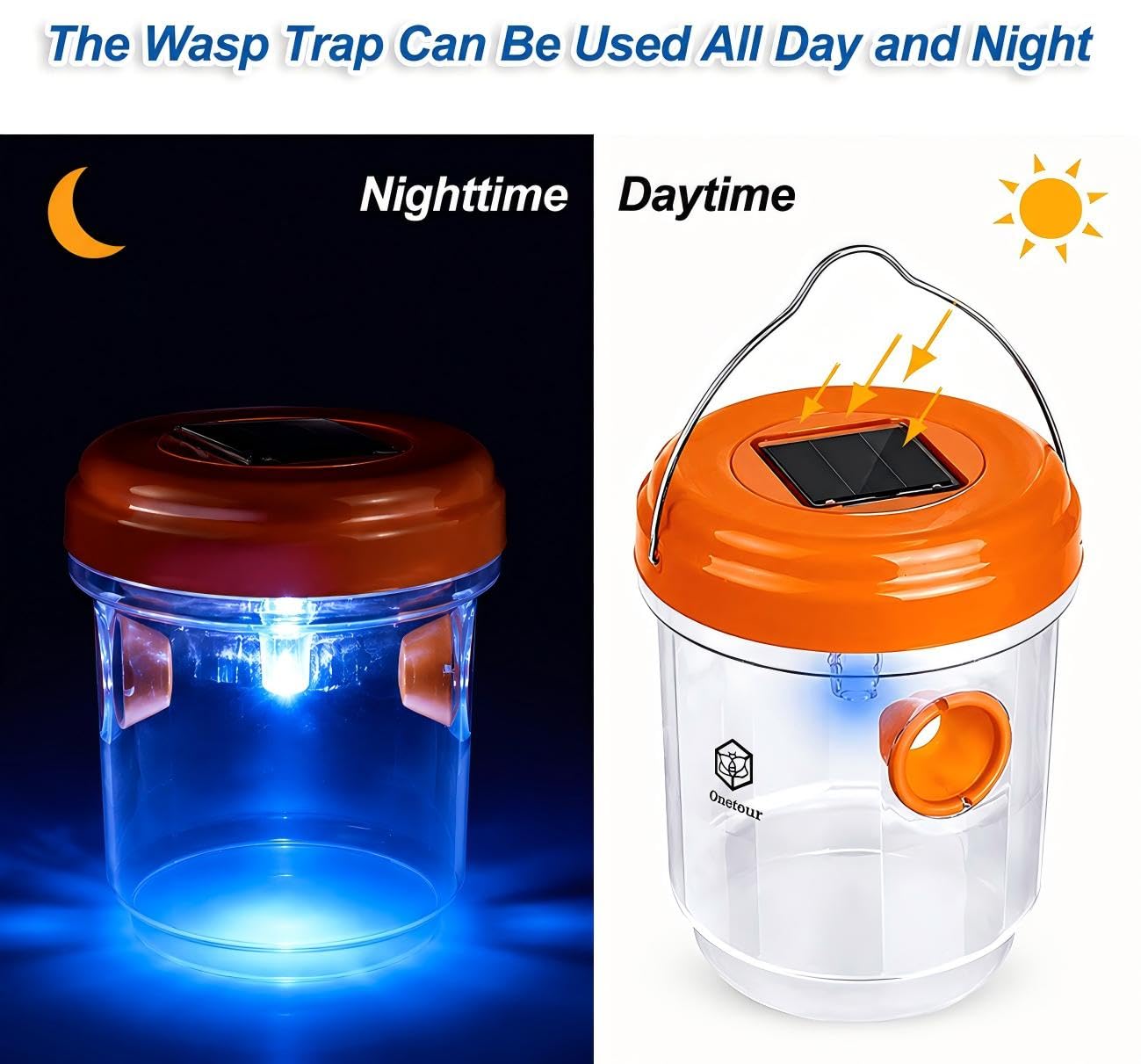 Lot de 4 pièges à guêpes d'extérieur à suspendre, à énergie solaire, pièges à frelons jaunes, réutilisables, attrape-guêpes d'abeilles pour jardin, terrasse, cour, verger