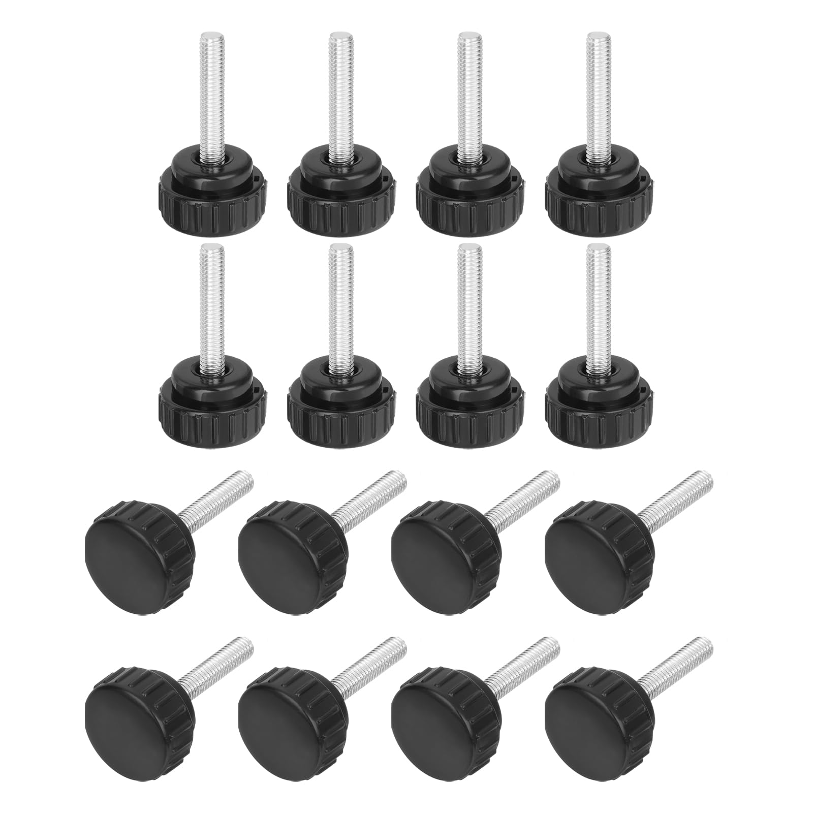 sourcing map Lot de 16 vis moletées rondes M6 x 30 mm en acier au carbone plaqué zinc pour vis de rechange rapides Noir