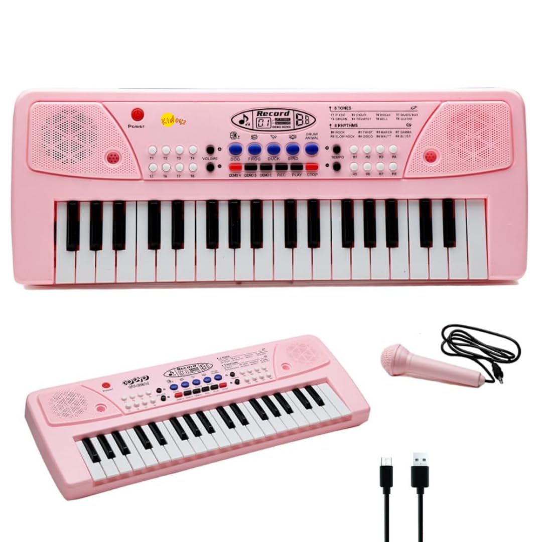 Kidoyz Musical Piano Keyboard, Pink, 37 Keys with Microphone, 8 Rhythms and Tones, USB Powered, Recording Function, Educational Musical Toy for Children 18 Months to 5 Years-image-31