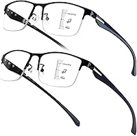 SKYOAK 2-Pack Men's Progressive Multifocus Reading Glasses 2.5x - Blue Light Blocking TR90 Temples, Anti-Eye Strain Computer Readers Half Frame