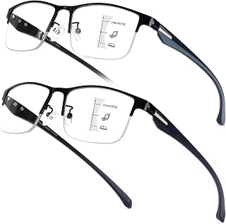 SKYOAK 2-Pack Men's Progressive Multifocus Reading Glasses 2.5x - Blue Light Blocking TR90 Temples, Anti-Eye Strain Computer Readers Half Frame