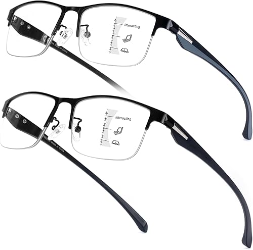 Miniatura 7 de Paquete de 2 lentes de lectura progresivos multienfoque duraderos para hombres, con bloqueo de luz azul, lector de computadora, antifatiga ocular,