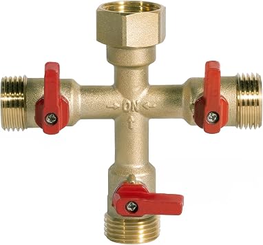 HQMPC Hose Splitter Heavy-Duty Brass Garden Faucet Connector Garden Hose Splitter 3 Way 3/4" GHT Thread Red Handle