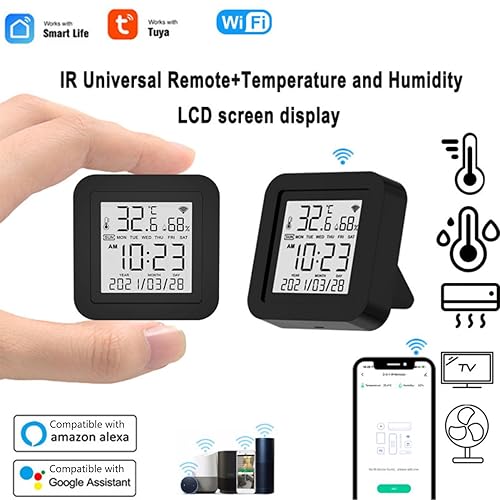 Miniatura 2 de Usmile Sensor de humedad y temperatura WiFi inteligente con control remoto IR para automatización del hogar, compatible con Alexa, Google Assistant,