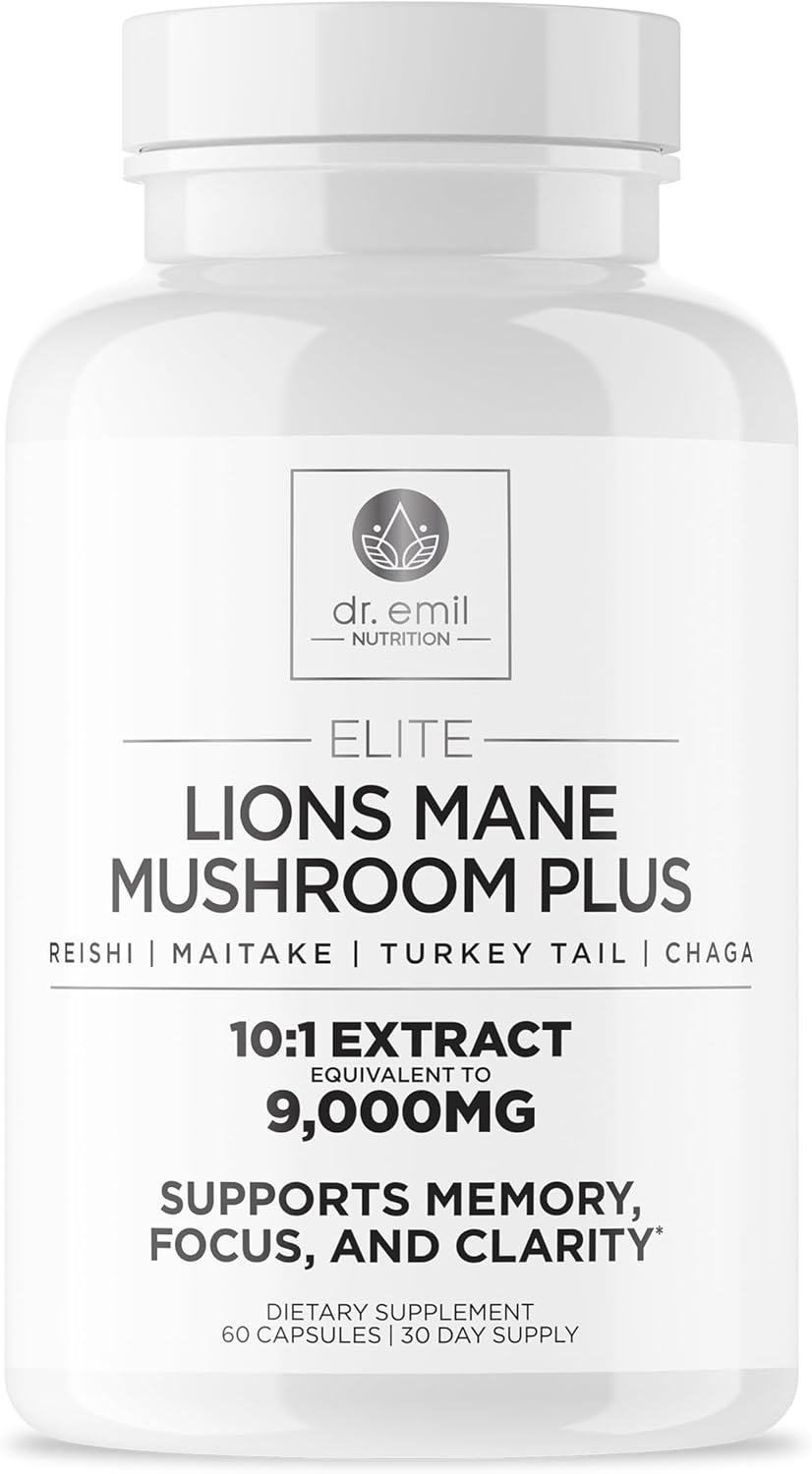 DR. EMIL NUTRITION 9000mg Organic Lions Mane Supplement Capsules with Chaga, Reishi & Maitake – Natural Mushroom Blend for Wellness Support
