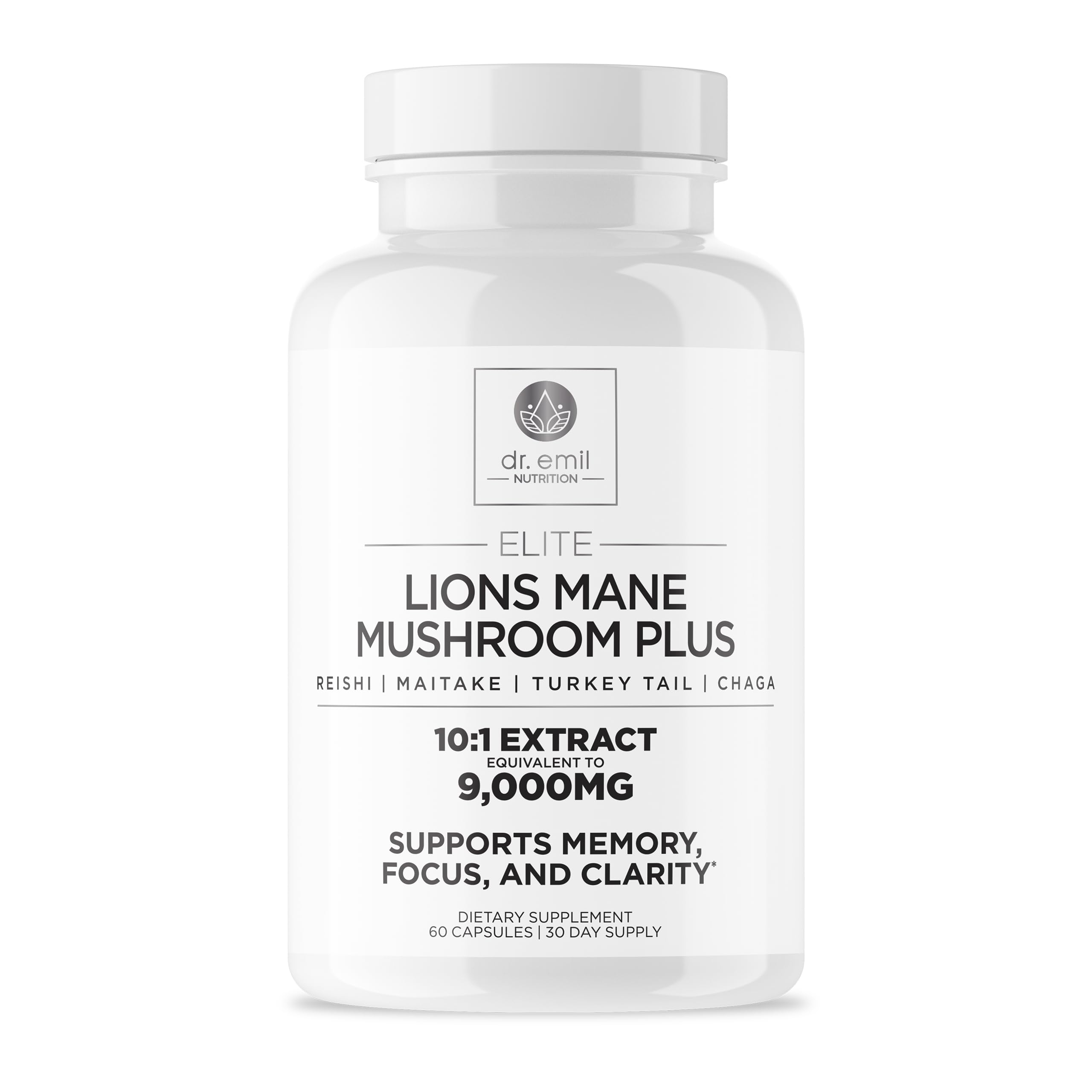 DR. EMIL NUTRITION 9000mg Organic Lions Mane Supplement Capsules with Chaga, Reishi & Maitake - Natural Mushroom Blend for Wellness Support