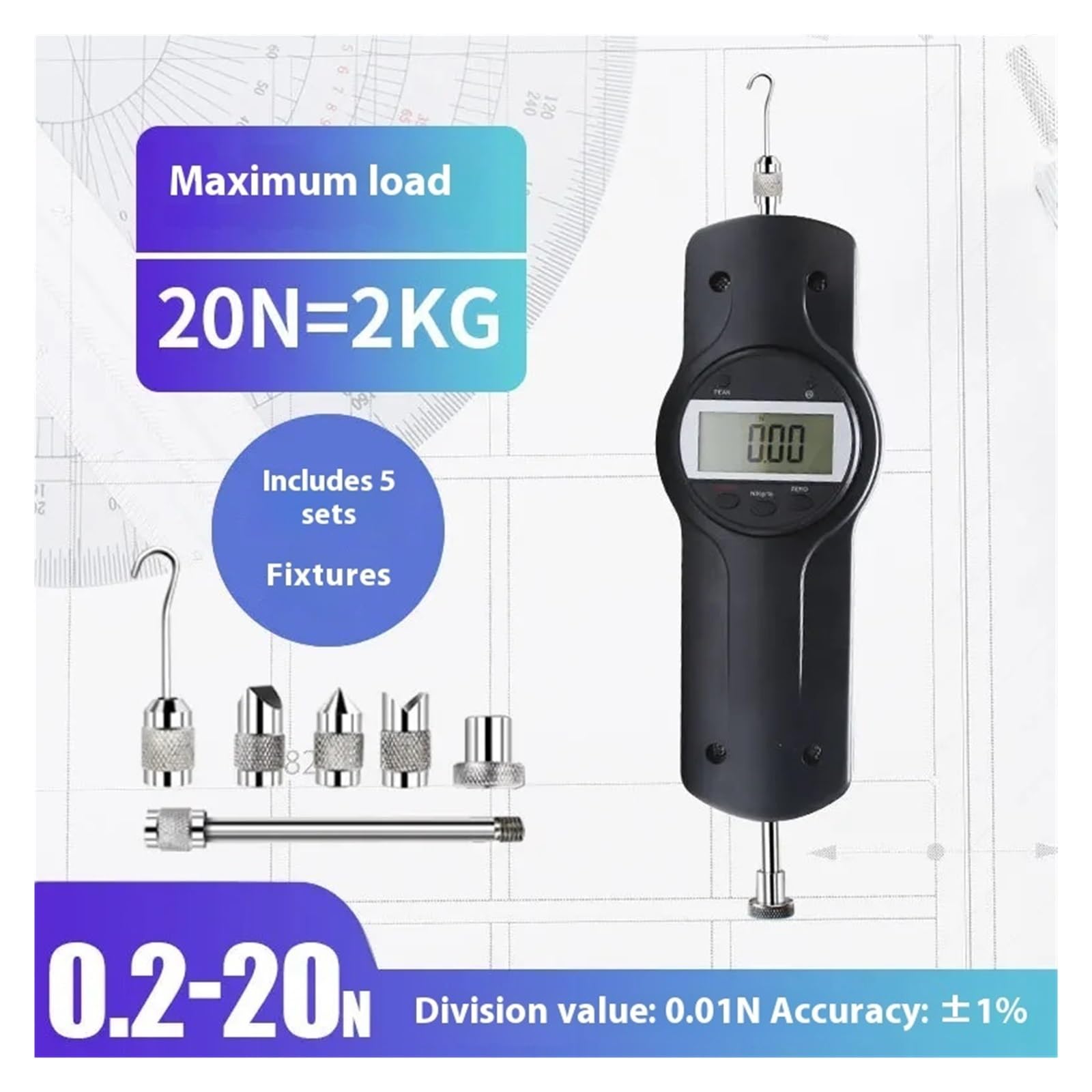 Dinamómetro, Medidor de fuerza empuje Digital, medidor dinamómetro, probador compresión tracción portátil(SF-30N 3kg)