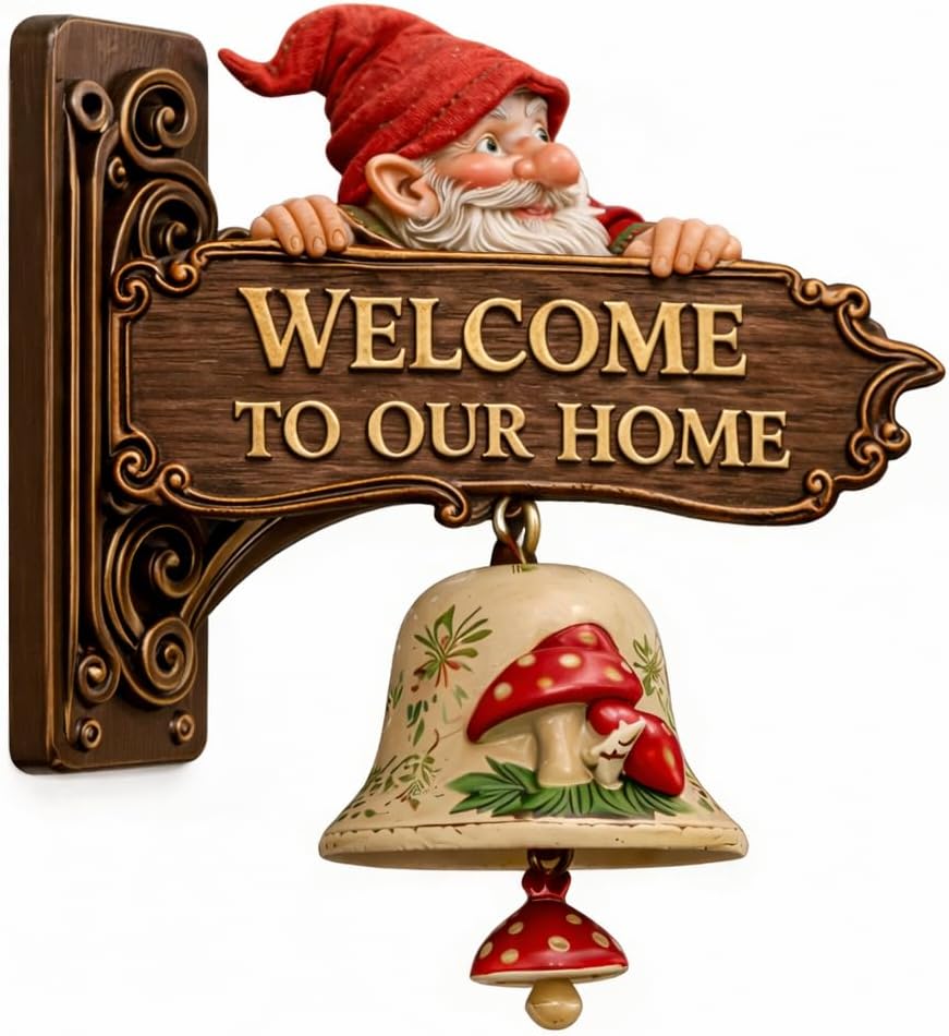 Fantasy Little Elf and Mushroom Welcome Style Wall Hanging Resin Doorbell - A Charming Front Door Decoration Suitable for Indoor and Outdoor use, an Enchanting Home Decor Gift with Magical Charm