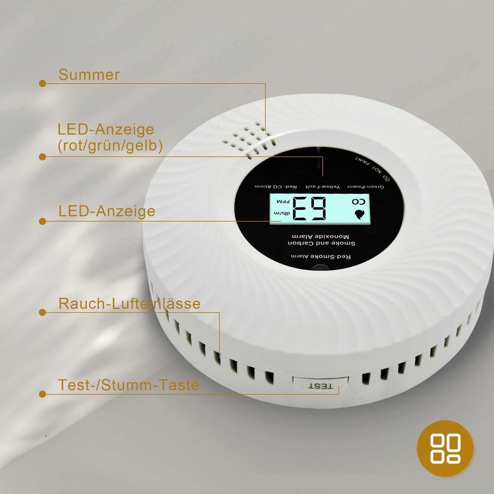Kohlenmonoxid-Rauchwarnmelder, Kohlenmonoxid-Rauchwarnmelder mit Sprachalarm, 10 Jahre Batterielebensdauer, Zertifiziert nach den Normen EN14604 & EN50291(inkl. Batterie) (Getrennt 2pack)