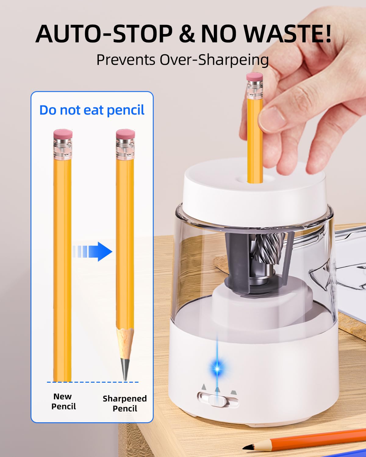 ZMOL Taille-crayon électrique portable pour enfants, taille-crayon à chargement de batterie pour crayons de couleur, arrêt automatique, convient pour n° 2 (6-8 mm), école