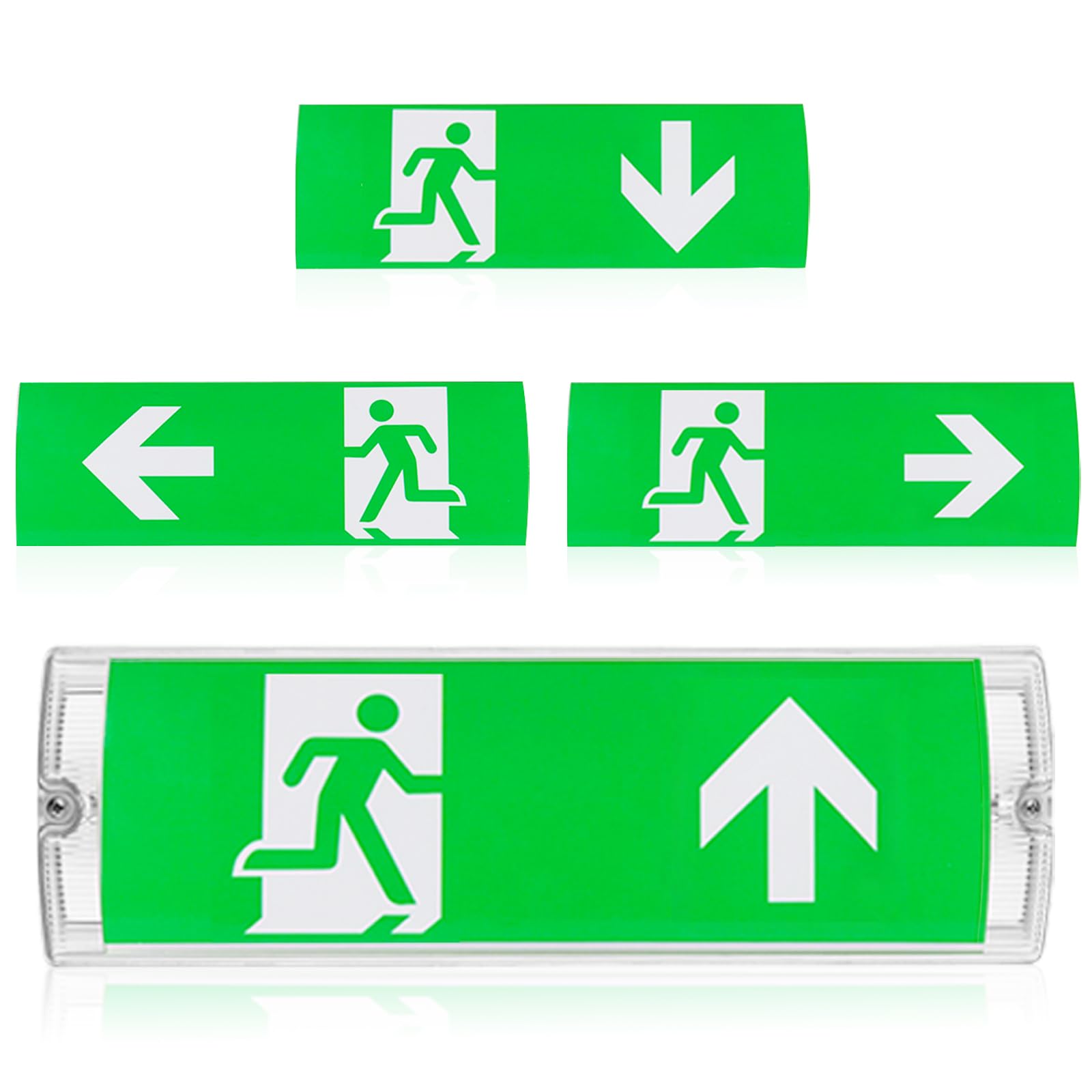 GOMETY Éclairage De Secours LED : Lumière De Secours Avec 4 Pictogrammes De Sortie, Éclairage De Secours Avec Batterie De Secours 3h, Luminaire Permanent Pour Établissements Publics (IP65, Blanc)