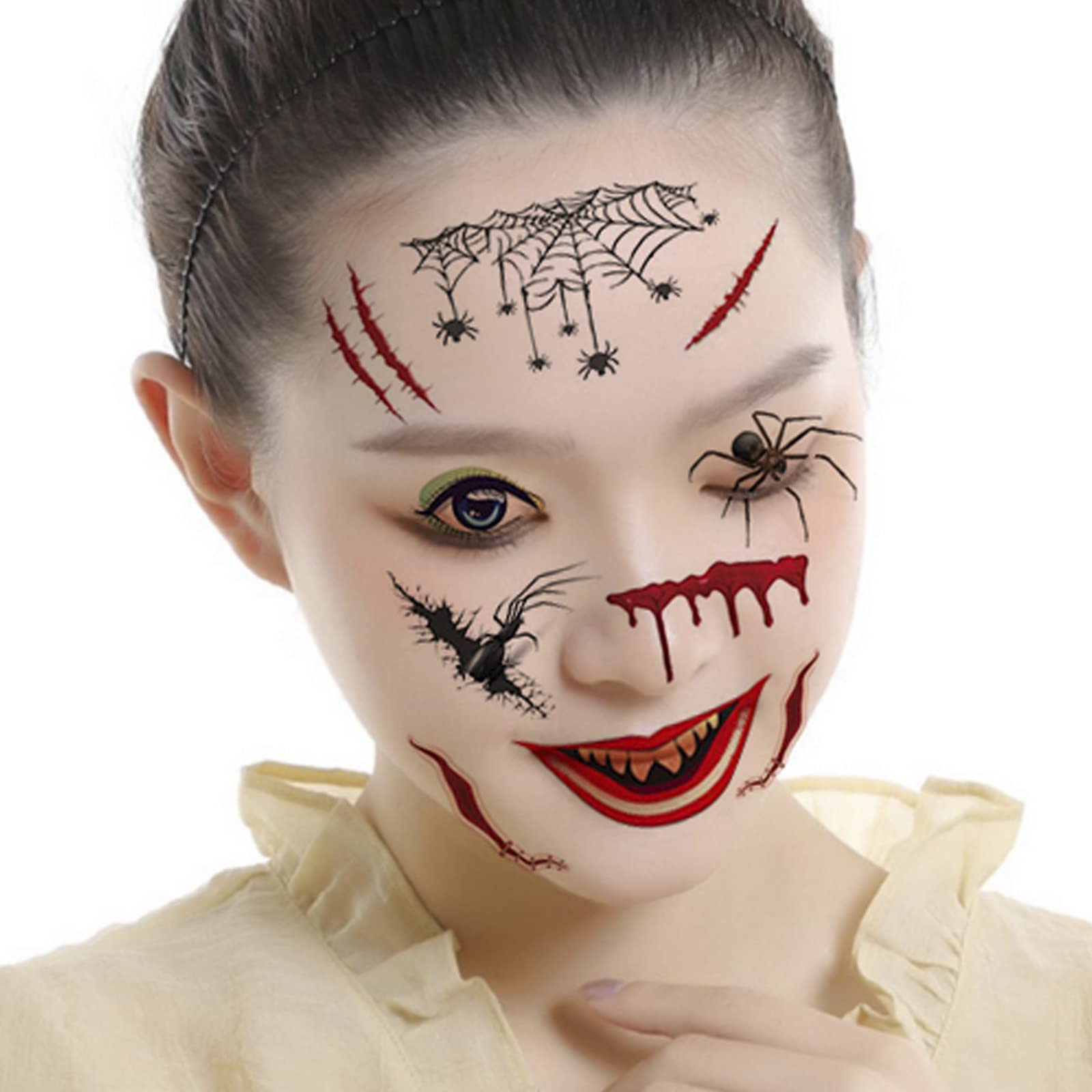 Nirbffo Halloween Face Temporary Tattoos Blade Eyeball Zombie Scars 3D Wounds Tattoos Bloody Face sticker Makeup Bleeding Fake Stickers Tattoo for Halloween Cosplay Party 9 Sheets - Image 4