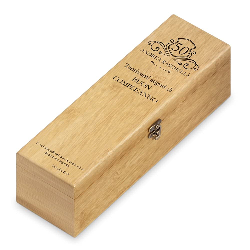 Maverton Cofanetto Porta Vino Amore Completo di Accessori - Set Cavatappi da Vino Personalizzato - Scatola in Legno di bambù + 4 Pezzi di Accessori Vino - Regalo Uomo - Regalo di Natale - Compleanno