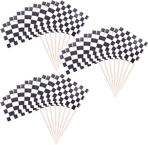10 piezas Mini Racing Flag Cake Toppers Paper Cupcake Picks Fruit Toothpalillos Decoración Niños Hombres Cumpleaños Fiesta Suministros