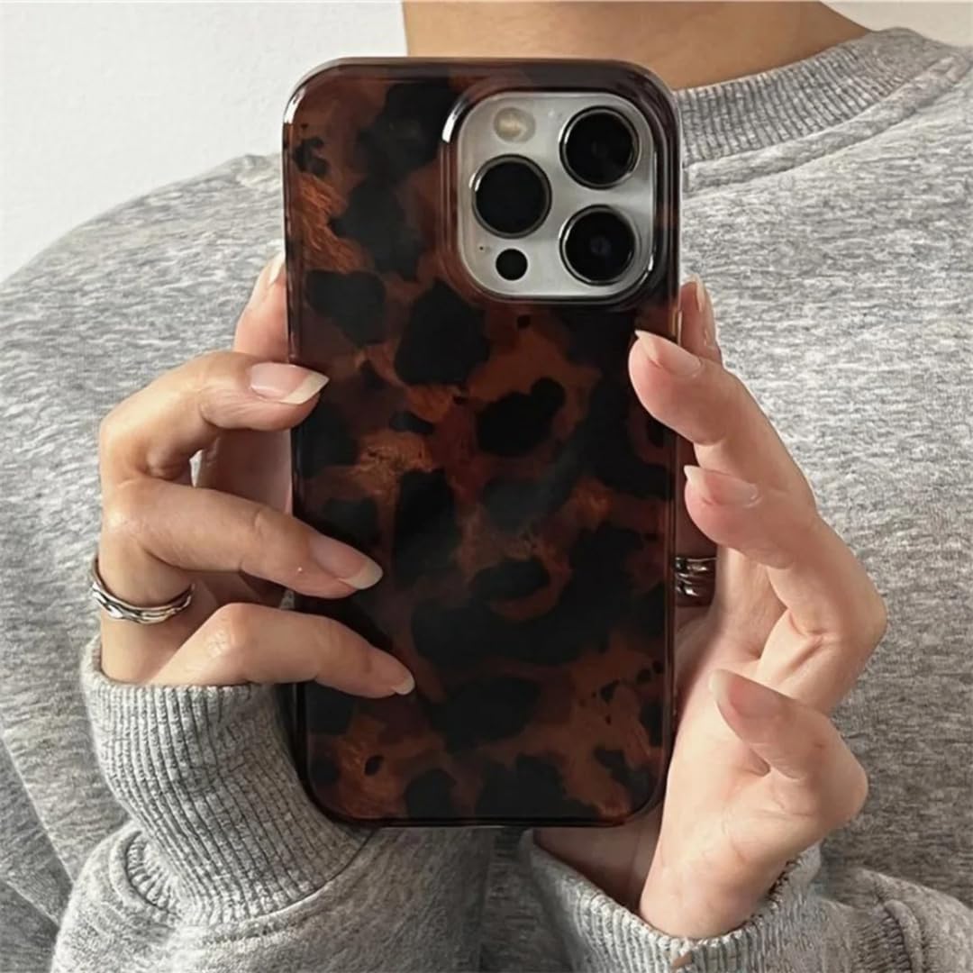 Coque ambrée rétro iPhone 15 Pro Max léopard marron et protection souple - 6