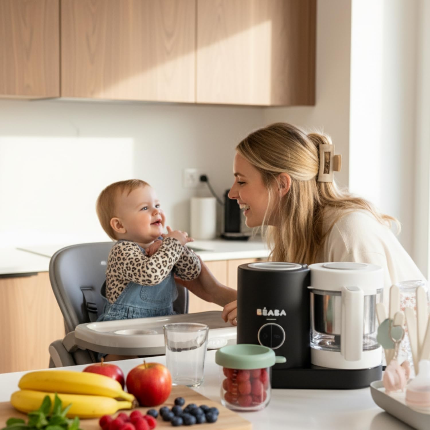 BÉABA Babycook Néo Robot Bébé 6 en 1 Made in France Mixeur-Cuiseur Bol en Verre et Cuve Inox Diversification Alimentaire Petits Pots Bébé Maison Cuisson Vapeur Douce Rapide Noir