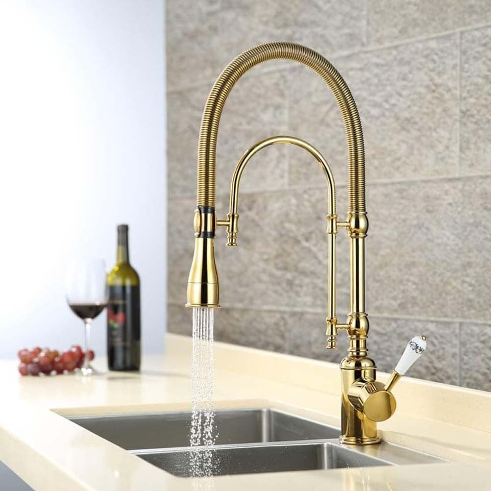 KunMai Kitchen Faucet with Pull Down Sprayer Gold Kitchen Sink Faucet Commercial High Arc Dual-Mode Kitchen Faucets
