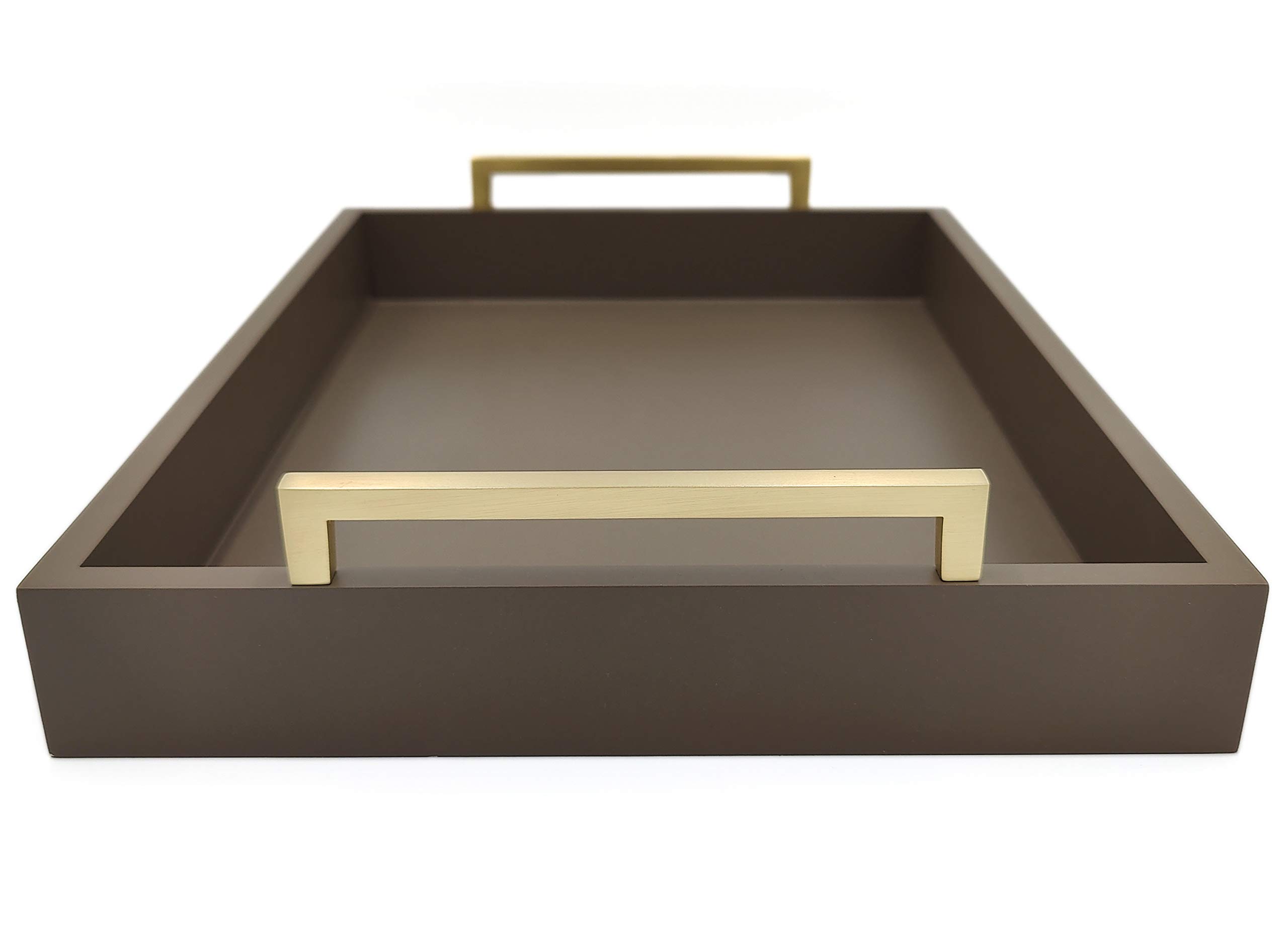 Montecito Home Decorative Coffee Table Tray - Ottoman Tray - Breakfast, Drinks, Liquor Serving Platter - from Farmhouse to Modern - Matte Finish - Champagne Gold Handles - Mocha