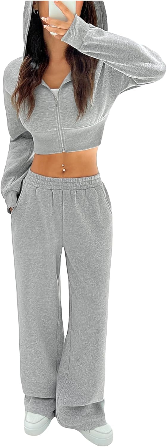 SweatyRocks Womens 2 Piece Outfits Lounge Sets Fall Sweatshirt Wide Leg Pant Casual Matching Sweat Set Tracksuit - Image 5