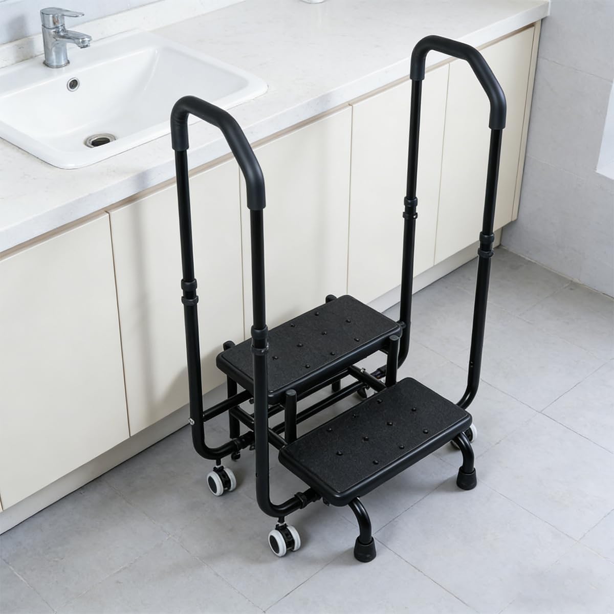 Double armrest Two-Step Stool, Anti Slip Platform, Adjustable armrest