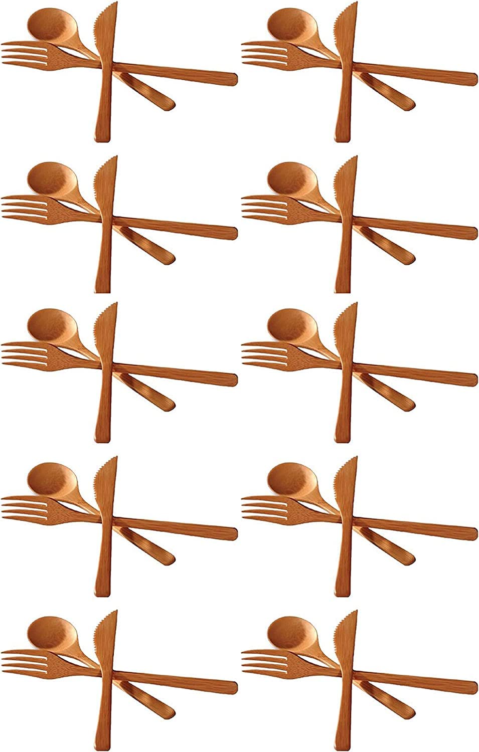 JapanBargain 3785x10, Bamboo Fork Knife Spoon Cutlery Utensils Flatware Set 3pc Reusable Dishwasher Safe, Set of 10