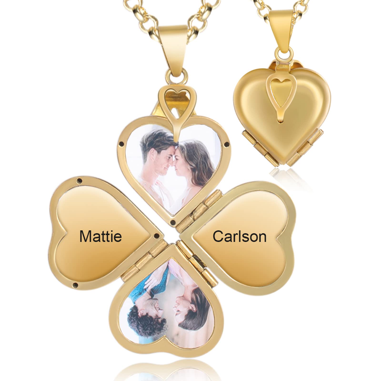 NobelookPersonalized Love Heart Locket Necklace That Holds 4 Photos Customizable Pendant Charms For Women Gold Plated Vintage Necklace for Mother Girls Christmas Birthday Gift Chain Length 31.49" Adjustable